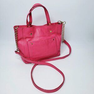 Letizia Pink Pebble Leather Crossbody Chain Strap Bag